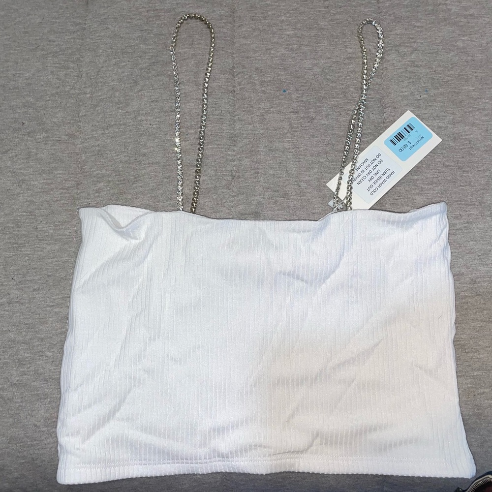 White crop top with Crystal straps